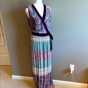 Multicolor Sleeveless Faux-Wrap Maxi Dress L